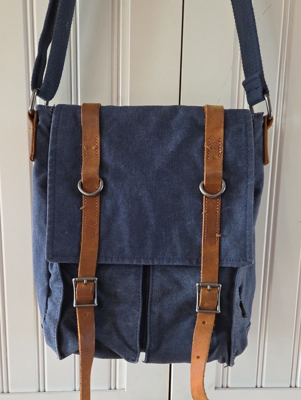 TSD brand Canvas & Leather Bag Blue Brown